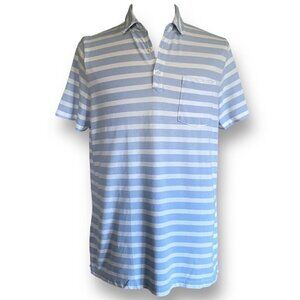 Banana Republic Mens Performance Pique Polo Shirt XL Blue White Stripe Golf Top